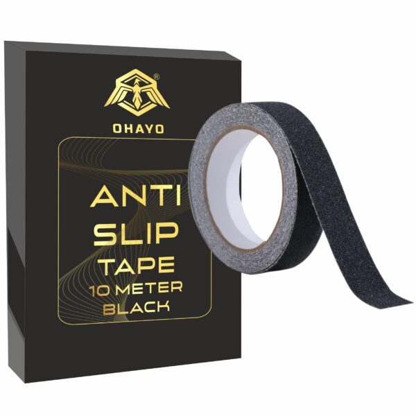 OHAYO Anti Slip Tape 10 Meter x 50mm Black Non Skid Safety Traction Tape, PET Material with Solvent Acrylic Adhesive, Fall Resistant Grip Strip Compatible with Slippery