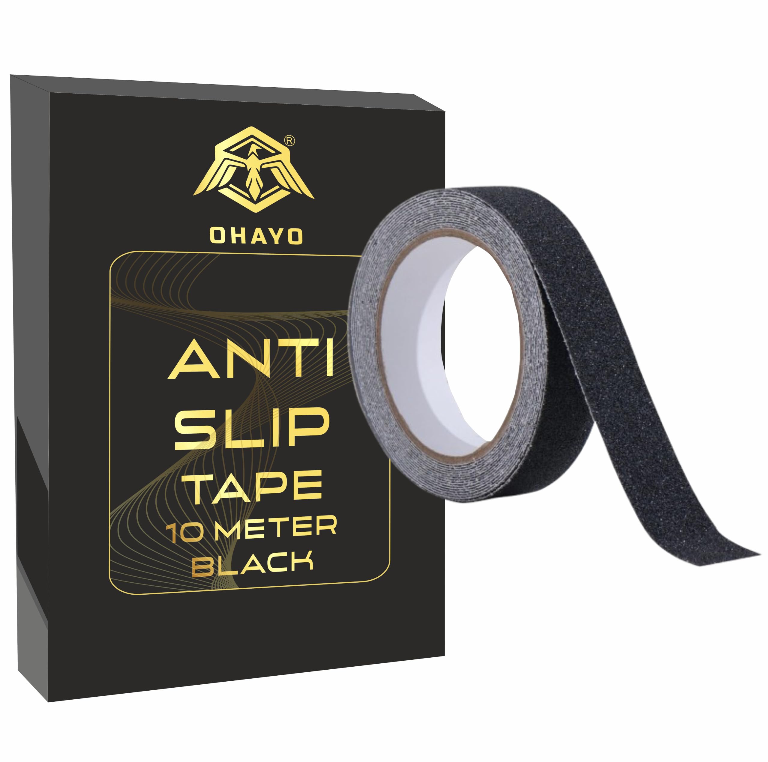 OHAYO Anti Slip Tape 10 Meter x 50mm Black Non Skid Safety Traction Tape, PET Material with Solvent Acrylic Adhesive, Fall Resistant Grip Strip Compatible with Slippery